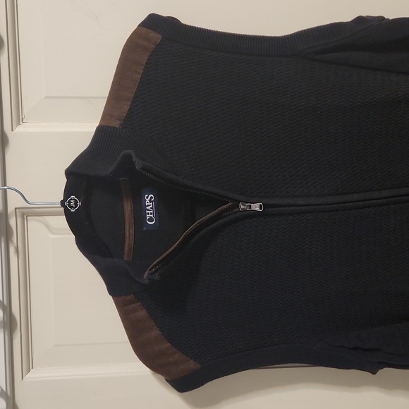 Chaps Zipper Sweater Vest Mrn's Black/Brown accents  with pockets XLarge - Picture 2 of 12